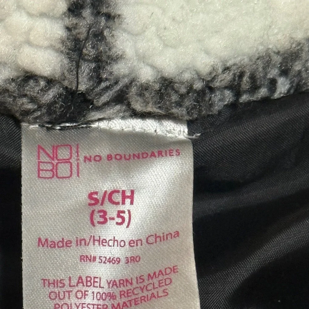 No Boundaries Womens Sherpa Jacket Black White Plaid Zip Front Small - Picture 2 of 3